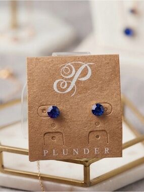 6 pieces of Plunder Royal Blue Faceted Crystal Stud Earrings